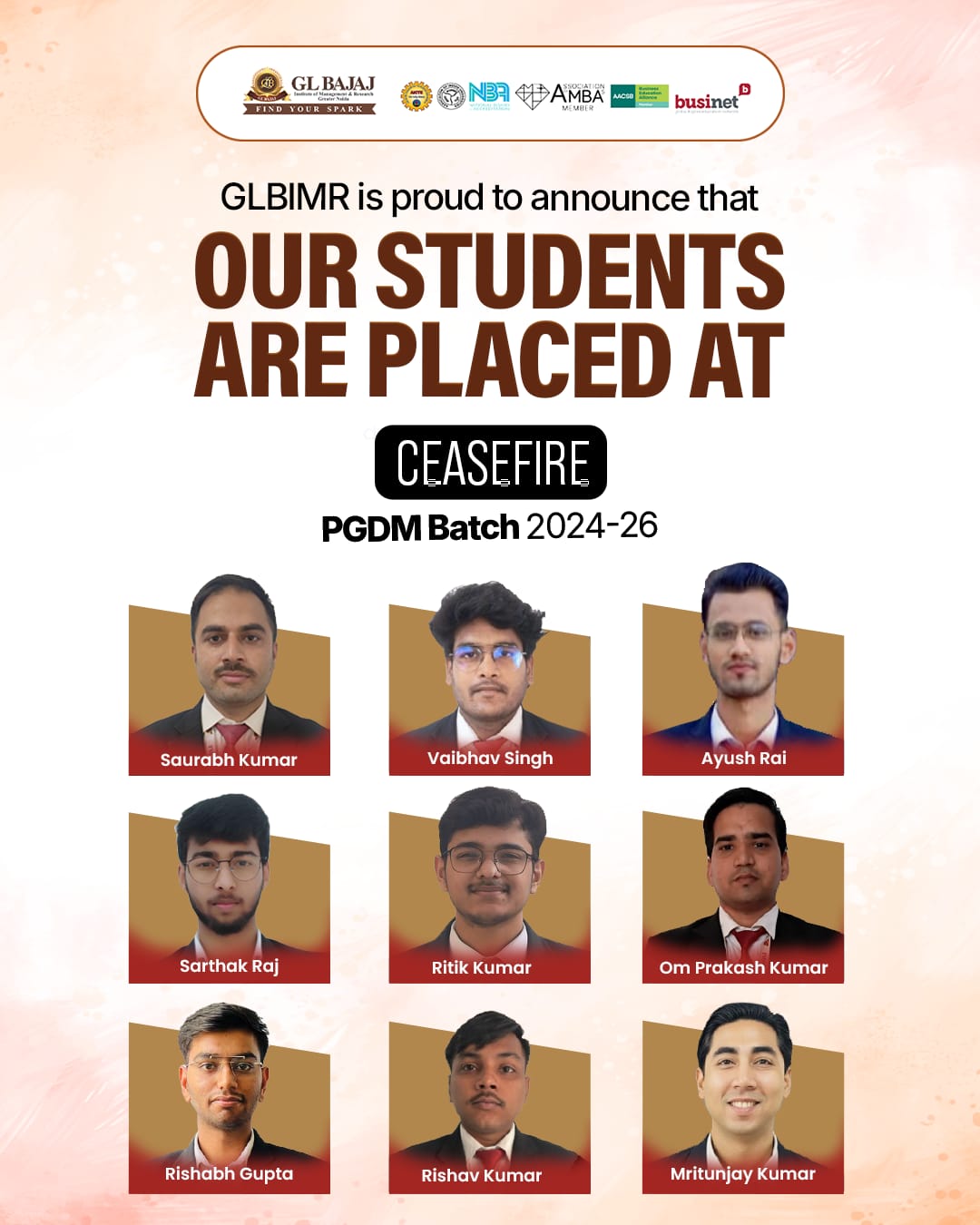 Our Students are placed at CEASEFIRE