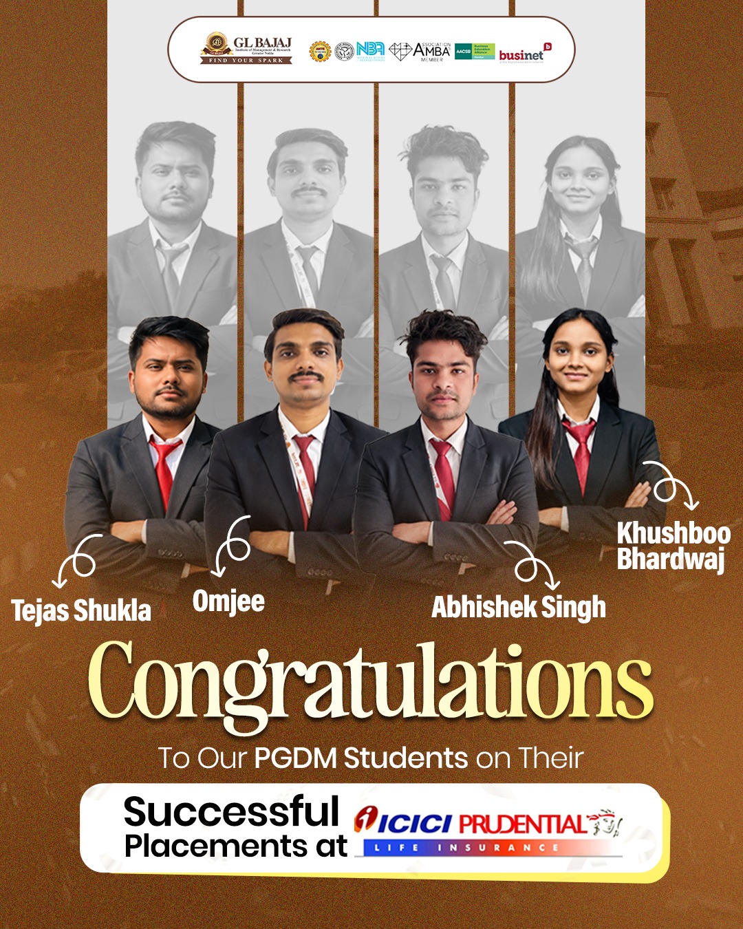PGDM students Tejas Shukla, Omjee, Abhishek Singh, and Khushboo Bhardwaj